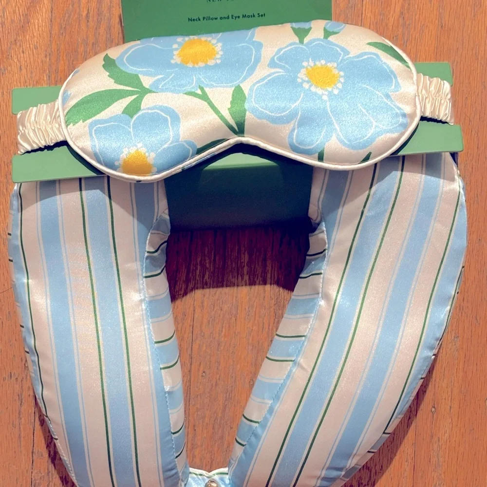 NWT Kate Spade satin Sunshine Floral Neck Pillow and Eye Mask Set
